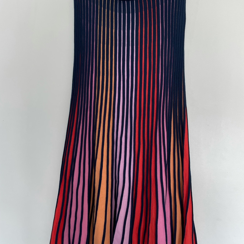 Neiman Marcus Women’s Blue Elastic Stripe Pleated Midi skirt size: XL - Picture 2 of 8